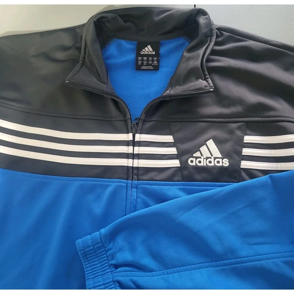 Adidas Track Jacket Mens 3XT Blue Colorblock Full Zip Three‎ Stripes